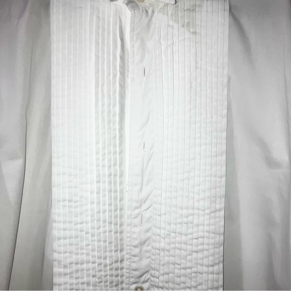 Vintage Christian Dior Monsieur Pleated Tuxedo Shirt White Sz 16/33 French Cuff - Picture 5 of 8